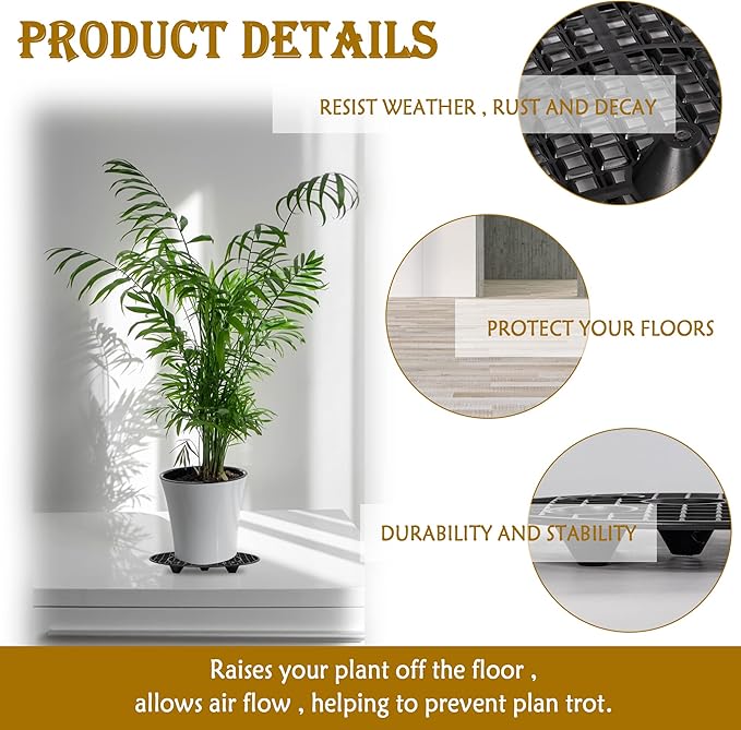 8Pcs Plant Stand Indoor Outdoor, Plant Level Pot Elevator- 2 Size Plant Riser Holder Plastic Floor Protector Plant Trivet, Heavy Planter Holder for Prevent Rot and Damage on Patio & Deck(7.9"&11.8" )