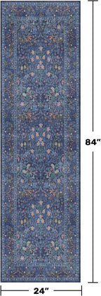 Non Slip 2x7 Dark Blue Entryway Runner Washable - Long Runner Rugs for Kitchen, Hallway, Bathroom, Bedroom Bedside - Dusky Navy Vintage Floral Décor