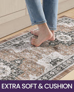 DEXI Kitchen Floor Mats Cushioned Anti Fatigue, 23x59 Rubber Wide Standing Comfort Runner Rug, Waterproof Retro Floral Memory Foam Padded for Front Sink Laundry, Black/Brown