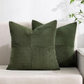 Pack of 2 Green Decorative Throw Pillow Covers for Bed Couch Corduroy, 18x18 in Boho Aesthetic Home Decor, Soft Corduroy Patchwork Texture Cozy Accent for Couch Sofa Bedroom Living Room