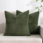 Pack of 2 Green Decorative Throw Pillow Covers for Bed Couch Corduroy, 18x18 in Boho Aesthetic Home Decor, Soft Corduroy Patchwork Texture Cozy Accent for Couch Sofa Bedroom Living Room