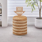 Wimarsbon 2Pcs Pouf Ottomans, Natural Seagrass Foot Stool, Hand Weaving Round Ottoman, Boho Decorative Seat, Jute Braided Pouffe Poof Accent Sitting Footrest for Living Room (Water Hyacinth-White)