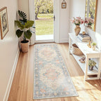 Area Rugs 2'x6' Runner Rug Non Slip Washable for Kitchen Hallway Bedroom Beside Laundry Room Bathroom Rug, Floor Carpet, Blue Orange Red