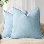 Foindtower Pack of 2, Decorative Linen Soild Throw Pillow Covers Soft Accent Euro Cushion Case Farmhouse Neutral Pillowcase for Chair Couch Sofa Bedroom Living Room Home Decor 26 x 26 Inch Light Blue