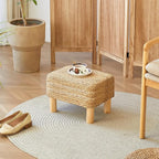 Ottoman Foot Stool Rectangular Footrest Natural Seagrass Footstool with Wooden Legs Hand Weave Multifunctional Modern Dressing Stool, Sofa Side Table for Bedroom for Living Room (Nature)