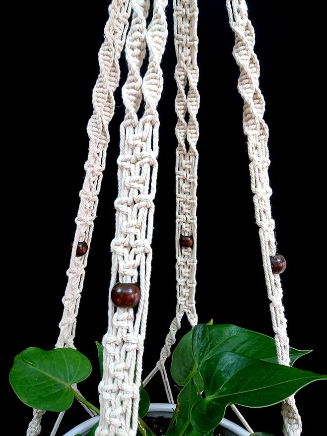 Rope Macrame Plant Hanger Hanging Planter 4 Legs 59 Inch for 12-13 inch Plant Pot, Without Pot and Plant (Cream-Cotton)
