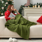 Amélie Home Checkered Chenille Knit Throw Blanket for Couch, Classic Texture Decorative Soft Blanket for Sofa, Chair & Bedroom, 50"x60", Olive Green