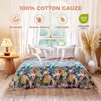 Boho Throw Blanket for Bed Cotton Spring Blankets Bedroom Living Room Twin All Season Lightweight Forest Embroidery Quilt for Couch Sofa Chair 60"x80"