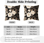 KSLIDS Vintage Peony Roses Floral Soft Velvet Throw Pillow Covers Set of 2 White Roses Flower Bloom Leaves Decorative Pillow Covers 18x18 Inch Black Gold Cream Pillow Case for Sofa Couch Home Decor