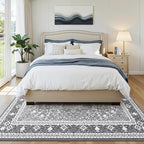 Lofus 6x9 Area Rugs for Living Room, Machine Washable Non-Slip Area Rug, Low Pile Large Rugs for Bedroom, Kitchen, Dining Room, Home Office, Vintage Oriental Print Rug, Light Grey with White