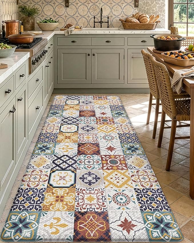 DEXI Anti Fatigue Kitchen Mats for Floor, 23x59, Cushioned Standing Padded Mat Waterproof, Comfort Runner Rug for Laundry Room Office, Colorful Checkered