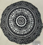 INDIAN CRAFT CASTLE 24" Black Silver Mandala Barmeri Large Floor Pillow Cover Cushion Meditation Seating Ottoman Throw Cover Hippie Decorative Zipped Bohemian Pouf Ottoman Pom Pom Cases 24" Round