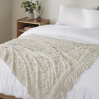 Madison Park 100% Cotton Tufted Chenille Design With Fringe Tassel Luxury Elegant Chic Lightweight, Breathable Cover, Luxe Cottage Room Décor Summer Blanket, 50" x 60", Grey