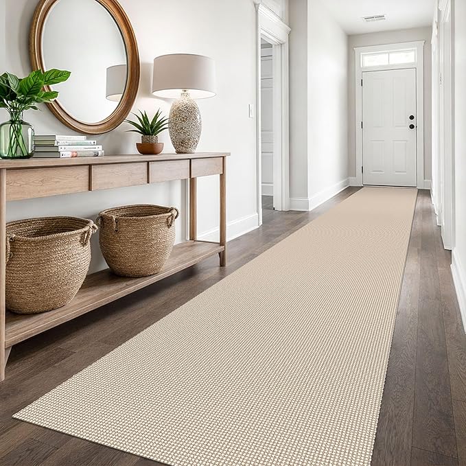 EARTHALL Runner Rug 3x16 Ft Washable Runners for Hallways Extra Long Woven Non Slip Entryway Runner Braided Kitchen Runner Indoor Outdoor Carpet Runners for Hotels, Hall, Stair, Beige/Khaki
