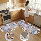 Boho Kitchen Rug Mats for Floor Cushioned Anti Fatigue Colorful Ceramic Tile Kitchen Rugs Sets of 2 Talavera Non Slip Waterproof Comfort Memory Foam Standing Floor Mat for Laundry Sink Desk
