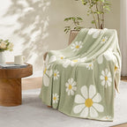 Snuggle Sac Spring Flower Throw Blanket for Couch, Fuzzy Microfiber Warm Winter Floral Blankets, Cute Throws for Girls Daughter Gifts, Flower Sage Green, 50x60 inches