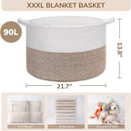 INDRESSME XXXLarge Blanket Basket for Living Room 21.7" x 21.7" x 13.8"-Storage Basket with Handle for Organizing Toy Pillows Woven Cotton Rope Laundry Basket Stuffed Animal Toy Storage for Play Room