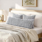 Boho Chenille Tufted Pillow Cover 14x36 Inch Set of 1, Farmhouse Striped Decorative Pillow Covers Accent Fluffy Neutral Long Body Bolster Pillow for Couch Sofa Bedroom Living Room, Black White
