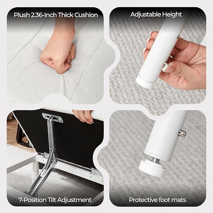 Adjustable Ottoman Pouf, 4 Height Position & 60 Degree Tilt Angle Adjustment Ottomans Footrest Foot Stools Pouffe Footstool for Under Desk Living Room Home(Beige)