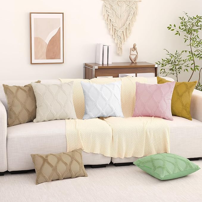 decorUhome Spring Euro Sham Throw Pillow Covers 24x24 Inch Set of 2, Soft Plush Faux Fur Wool Khaki Accent Couch Pillow Covers for Modern Farmhouse Bed Sofa Living Room