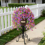 Artificial Flowers Hanging Baskets, 4 Bundles Outdoor Hanging Basket Spring Summer Decoration, No Fade Realistic Fake Flowers Plants for Porch Patio Balcony Home Yard Decor(Light Purple Red)