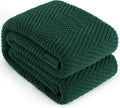 Knitted Throw Blanket 60"X80", Dark Green Knit Throws for Bed, Super Soft Boho Chevron Blankets for Couch Sofa Chair Room Decor, Textured Decorative Farmhouse Cozy Lightweight