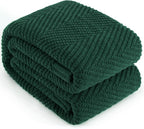 Knitted Throw Blanket 60"X80", Dark Green Knit Throws for Bed, Super Soft Boho Chevron Blankets for Couch Sofa Chair Room Decor, Textured Decorative Farmhouse Cozy Lightweight