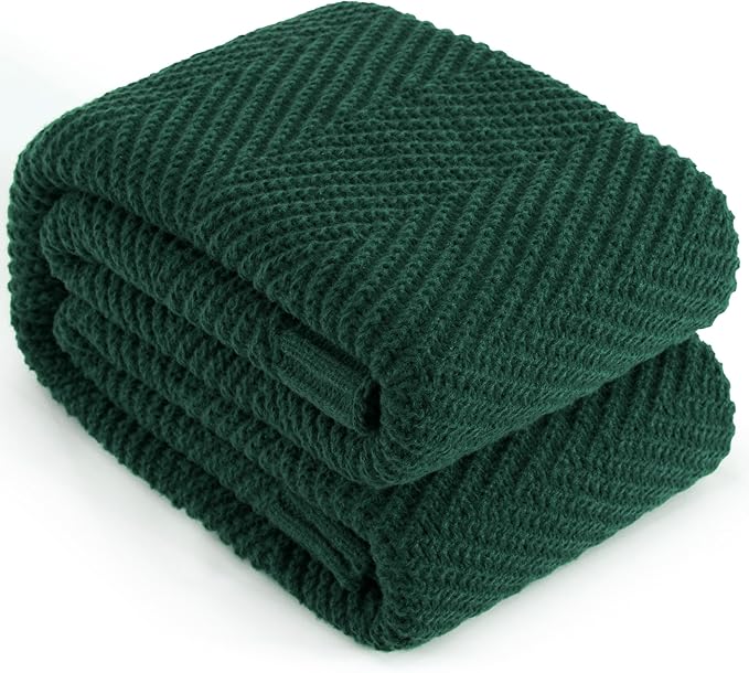 Knitted Throw Blanket 60"X80", Dark Green Knit Throws for Bed, Super Soft Boho Chevron Blankets for Couch Sofa Chair Room Decor, Textured Decorative Farmhouse Cozy Lightweight