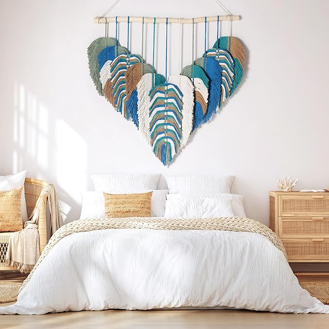 Amestrina Boho Tapestry for Bedroom, Boho Wall Decor for Bedroom, Large Wall Art for Living Room, Macrame Wall Hanging，Wall Tapestry for Living Room (Green)