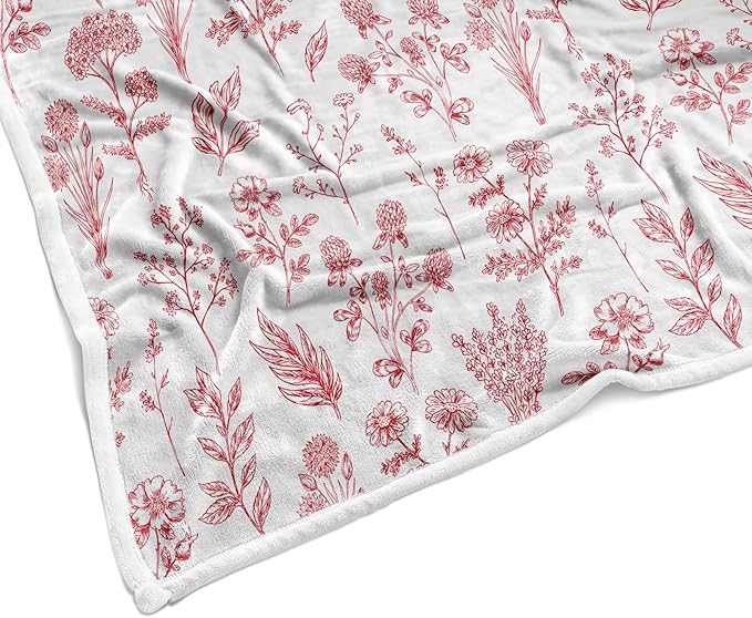 Floral Fuzzy Blanket Red Floral Throw Blanket, Botanical Flowers Blankets, Soft, Flannel, Warm, Boho Flowers Bed Blankets All Season for Couch Bedroom Living Room 60X90 Inch