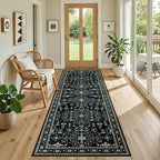 Hallway Runner Rug Non Slip - Washable 2.6x8 Kitchen Rugs for Living Room, Low-Pile Soft Bedroom Rug Indoor Floor Stain Resistant Carpets for Entryway, Laundry, Bathroom Black