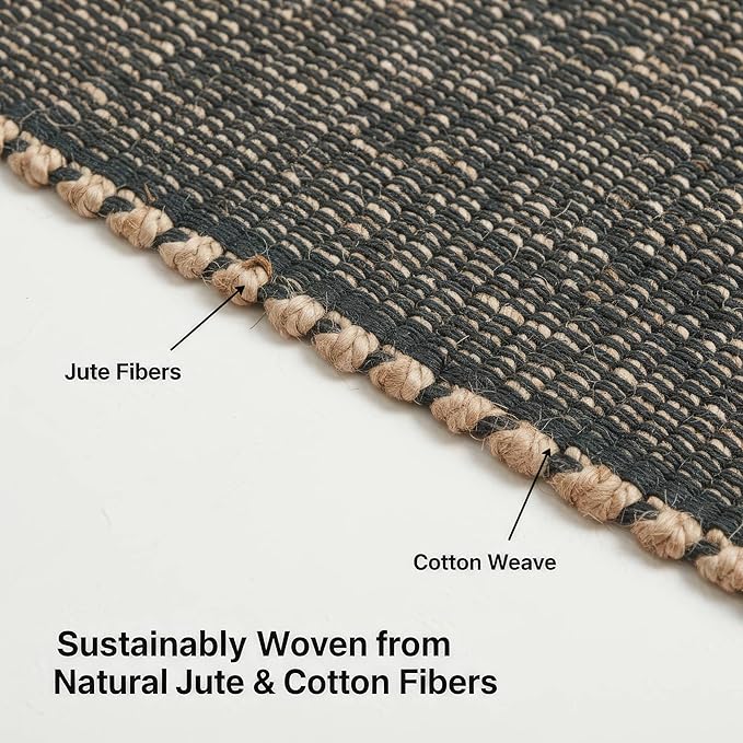 Green Jute & Cotton Braided Rug Rectangle 2' x 3' – Reversible Soft Accent Rug for Entryway, Kitchen, Bathroom