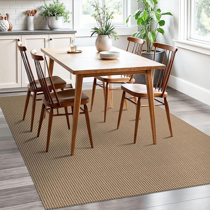 EARTHALL Woven Area Rugs 5x7 Ft Washable Living Room Rugs Non Slip Rubber Backed Dining Room Rug Braided Bedroom Rugs Indoor Floor Carpet for Living Room, Bedroom, Dining Room,Orange/Tan/Brown