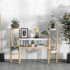 Wisuce Bamboo Plant Shelf Indoor, 3 Tier Tall Corner Plant Shelves Holder & Plant Display Rack for Outdoor Garden Indoor Home