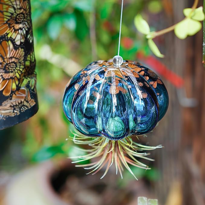 H&D HYALINE & DORA Blown Glass Jellyfish Hanging Air Planter, Cute Blue Jellyfish Air Plant Holder Gifts for Women Room Garden Wedding Party Decor (No Plants)
