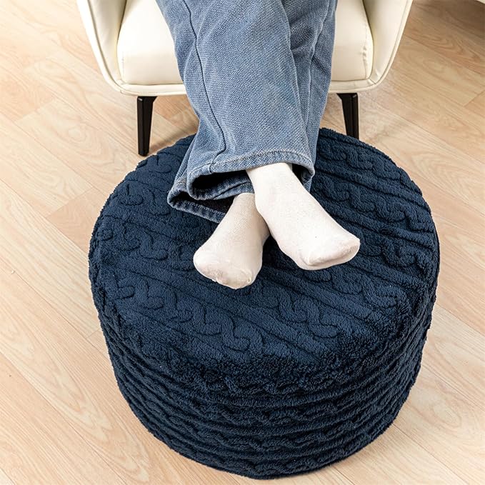 Asuprui Round Pouf Ottoman Stuffed Pouf Foot Stool Floor Chair for Living Room Bedroom Filled Boho Poof Foot Rest for Couch 20 Diameter x 12 Height Navy Blue Pouf with Filler