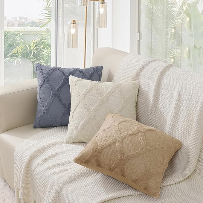 decorUhome Spring Euro Sham Throw Pillow Covers 26x26 Inch Set of 2, Soft Plush Faux Fur Wool Beige Accent Couch Pillow Covers for Modern Farmhouse Bed Sofa Living Room