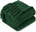 Chenille Throw Blanket for Couch with Tassels,60"X80" Soft Cozy Lightweight Knitted Boho Decorative Blankets for Bed and Sofa,Dark Green