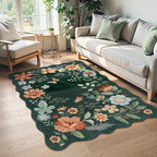 Lahome Floral Machine Washable Rug, 3x5 Rug Non Slip Soft Bedroom Rugs for Entryway Dorm, Ultra-Thin Boho Rugs for Living Room Throw Carpet for Nursery Entrance Flore, Dark Green