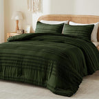BEDELITE Boho King Size Comforter Set - Olive Green Tufted Striped Bed Set 3 Pieces, Soft Vintage Farmhouse Comforter for All Seasons, Boho Home Decor,Fluffy Jacquard Bedding with Pillow Sham