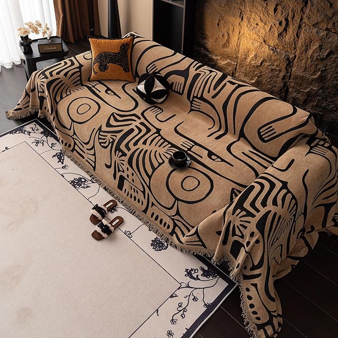 VClife Boho Sofa Cover Pet Sectional Couch Covers, Anti Slip Chenille Sofa Slipcover for 3 Seat, Unique Black Coffee Couch Sofa Covers for 3 Cushion Couch Washable Sofa Covers Throw, 71"X150"
