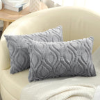 decorUhome Cozy Textured Throw Pillow Covers 12x20 Inch Set of 2, Soft Plush Faux Wool Grey Accent Couch Pillow Covers for Modern Farmhouse Sofa Bed Living Room