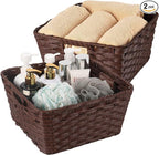 Wicker Storage Baskets, Baskets for Shelves, Toilet Paper, Woven Storage Baskets for Organizing, Brown, 12" x 12" x 6", 2-Pack