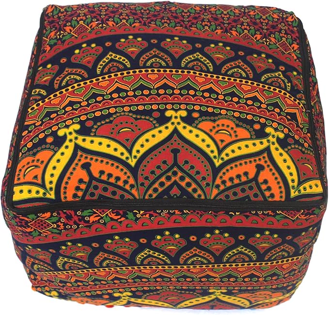 CRAFT KALA Square Mandala Floor Pillow Cushion Cover Seating Throw Cover Hippie Decorative Bohemian Ottoman Poufs Cover Pom Pillow Cases Cotton Living Room Home Décor 22X22X14 inches, New Blue Ombre