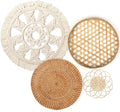 Tatuo Set of 4 Boho Wall Basket Decor Round Rattan Hollow Bamboo Baskets Flower Shape Flat Woven Wall Decor Hanging Basket Set Macrame Tassel Tapestry for Bedroom Living Room