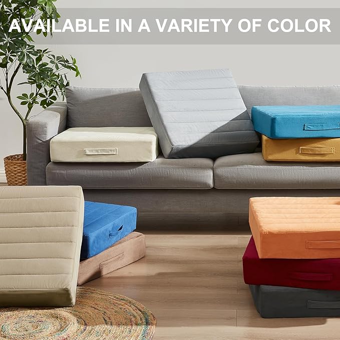 22 inches Floor Pillow for Adults - Large Meditation Cushion with Thick Foam & Soft Tufted Cover - Premium Outdoor Square Floor Cushion Seat - Yoga Pillows for Sitting On Floor - Burgundy