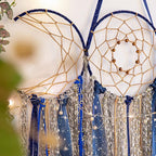 ANROYE Blue Triple Moon Goddess Macrame Wall Hanging, Boho Wiccan Crescent Dream Catcher, Bohemian Dreamcatcher Art for Women, Hippie Woven Pagan Tapestry Decor for Bedroom Decoration