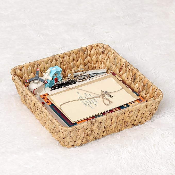 Small Wicker Basket Tray 2 Pack, Small Rattan Basket Set for Gifts,Entryway Console,Tabletop,Office | Woven Wicker Decorative Desk Baskets for Organizing