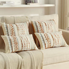 FUTEI Rust Beige Accent Throw Pillow Covers Set of 2, 12x20 Inch Plush Tufted Striped Textured Decorative Pillow Cases for Farmhouse Boho Couch Decor