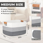 danpinera Blanket Basket, 72L Rectangle Large Basket for Living Room, Baby Room & Laundry, Woven Cotton Rope Toy Bin Baby Nursery Room Storage, 22’’*17’’*11.8’’, Gradient Grey